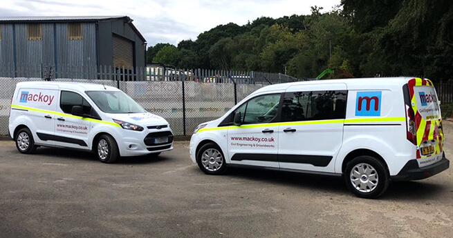 Mackoy Groundworks Branded Hendy Vans Ready for use on Civil Engineering Site