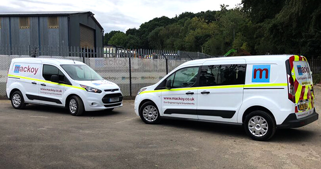 Mackoy Groundworks Branded Hendy Vans Ready for use on Civil Engineering Site