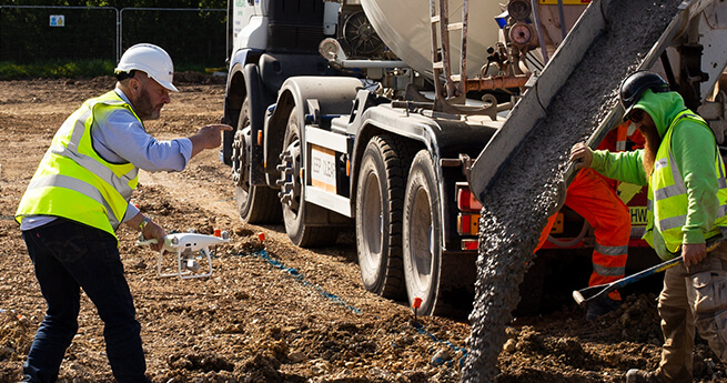 Drone Filming on Site Mackoy Groundworks Services Concrete Pour for Foundations