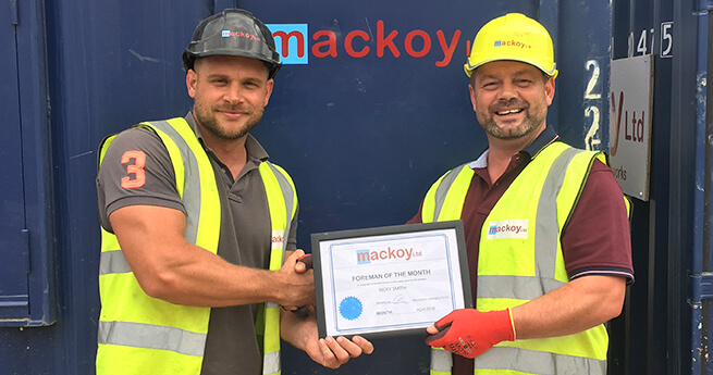 Mackoy Ltd Groundworks and Civil Engineering Foreman of the Month April Award Winner on Site