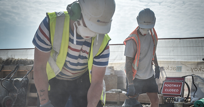 Mackoy Health and Safety Groundworks Operatives wearing fitted Face Masks