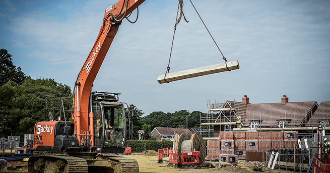 Mackoy Plant Machinery Excavator lifting beams at North Stoneham Park